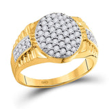 10kt Yellow Gold Mens Round Diamond Oval Cluster Ring 1 Cttw
