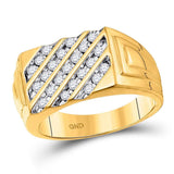10kt Yellow Gold Mens Round Channel-set Diamond Diagonal Stripe Band Ring 1/2 Cttw