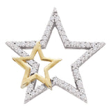 10kt Yellow Gold Womens Round Diamond Two-tone Double Star Outline Pendant 1/6 Cttw