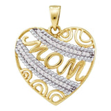 10kt Yellow Gold Womens Round Diamond Mom Mother Filigree Heart Pendant 1/10 Cttw