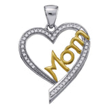 10kt Two-tone Gold Womens Round Diamond Heart Mom Mother Pendant 1/8 Cttw