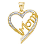 10kt Yellow Gold Womens Round Diamond Heart Love Mom Mother Pendant 1/8 Cttw