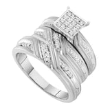 10kt White Gold His Hers Round Diamond Square Matching Wedding Set 1/3 Cttw