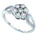 Sterling Silver Womens Round Diamond Illusion-set Flower Cluster Ring 1/8 Cttw