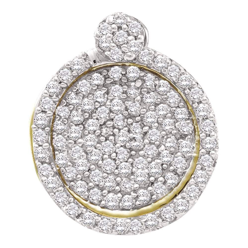 10kt Yellow Gold Womens Round Pave-set Diamond Circle Frame Cluster Pendant 1/3 Cttw