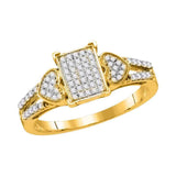 10kt Yellow Gold Womens Round Diamond Rectangle Heart Ring 1/4 Cttw