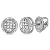 Sterling Silver Womens Round Diamond Circle Cluster Earrings 1/20 Cttw