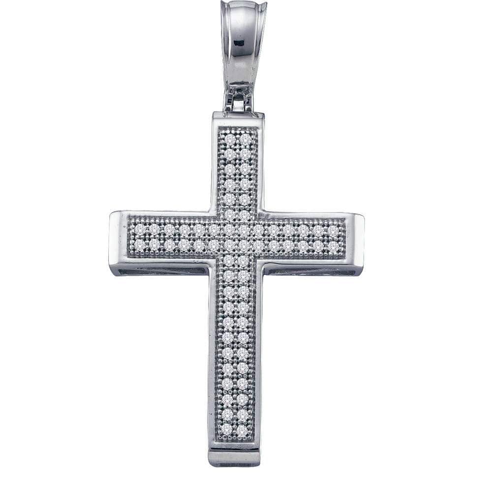 10kt White Gold Womens Round Diamond Cross Religious Pendant 1/5 Cttw