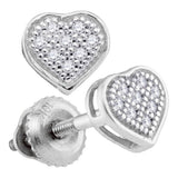 Sterling Silver Womens Round Diamond Heart Cluster Stud Earrings 1/20 Cttw