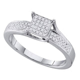Sterling Silver Womens Round Diamond Square Cluster Ring 1/6 Cttw