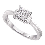 Sterling Silver Womens Round Diamond Simple Square Cluster Ring 1/20 Cttw
