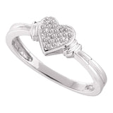 Sterling Silver Womens Round Diamond Heart Ring 1/12 Cttw