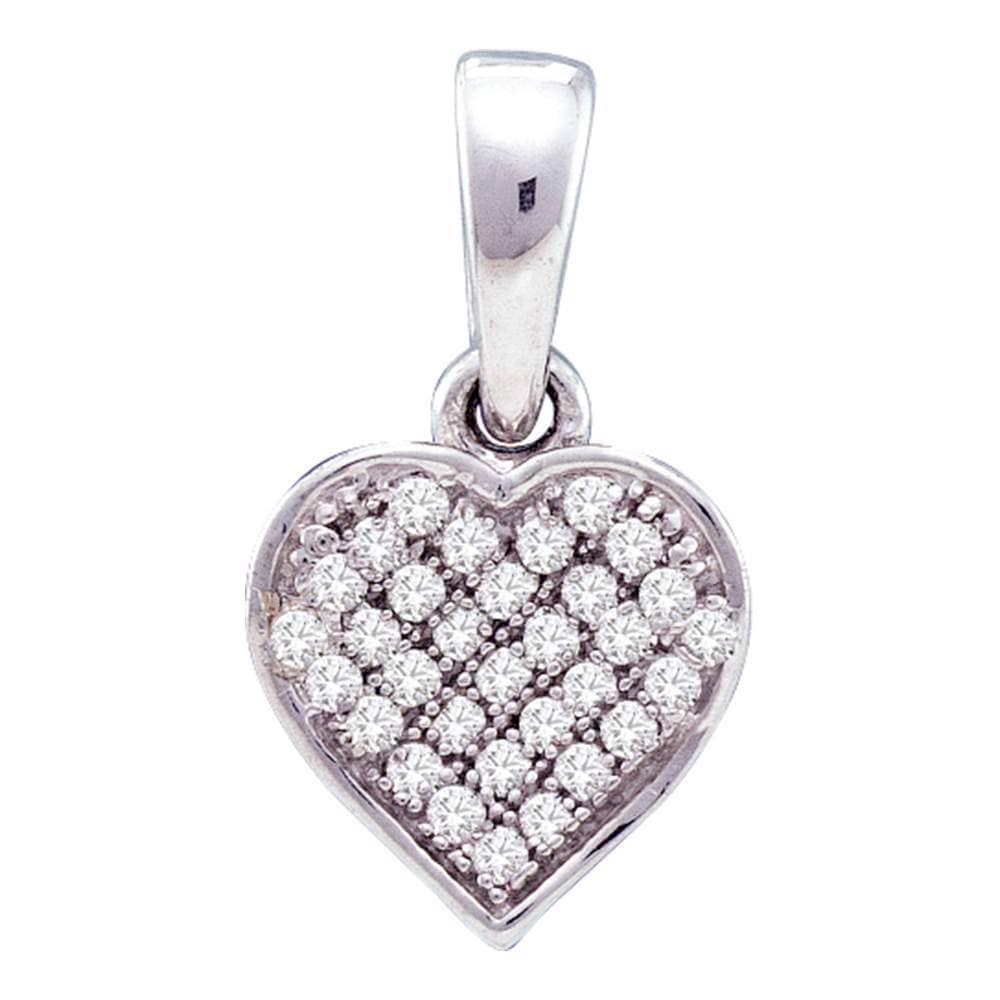 Sterling Silver Womens Round Diamond Small Heart Cluster Pendant 1/10 Cttw