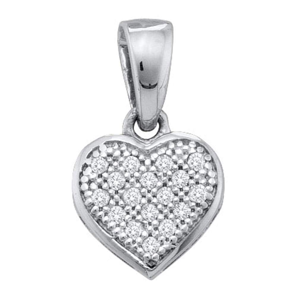 Sterling Silver Womens Round Diamond Small Heart Cluster Pendant 1/20 Cttw