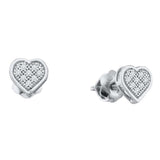 Sterling Silver Womens Round Diamond Heart Love Cluster Earrings 1/20 Cttw