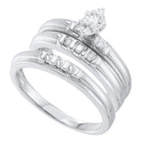 10kt White Gold His Hers Marquise Diamond Solitaire Matching Wedding Set 1/4 Cttw