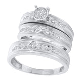 10kt White Gold His & Hers Round Diamond Cluster Matching Bridal Wedding Ring Band Set 1/4 Cttw