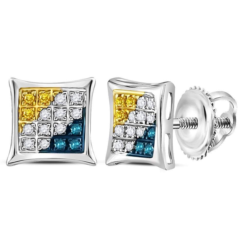 Sterling Silver Womens Round Yellow Color Enhanced Diamond Stud Earrings 1/10 Cttw