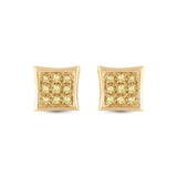 10kt Yellow Gold Mens Round Yellow Color Enhanced Diamond Square Earrings 1/20 Cttw