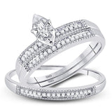 10kt White Gold His Hers Marquise Diamond Solitaire Matching Wedding Set 1/5 Cttw