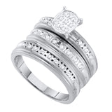 10kt White Gold His Hers Round Diamond Oval Matching Wedding Set 1/3 Cttw
