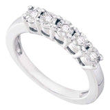 Sterling Silver Womens Round Diamond 5-stone Ring 1/6 Cttw