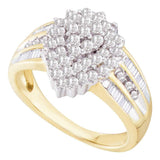 10kt Yellow Gold Womens Round Diamond Oval Cluster Baguette Accent Ring 1 Cttw