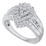 10kt White Gold Womens Round Diamond Oval Cluster Baguette Accent Ring 1 Cttw