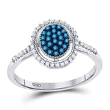 10kt White Gold Womens Round Blue Color Enhanced Diamond Oval Frame Cluster Ring 1/4 Cttw