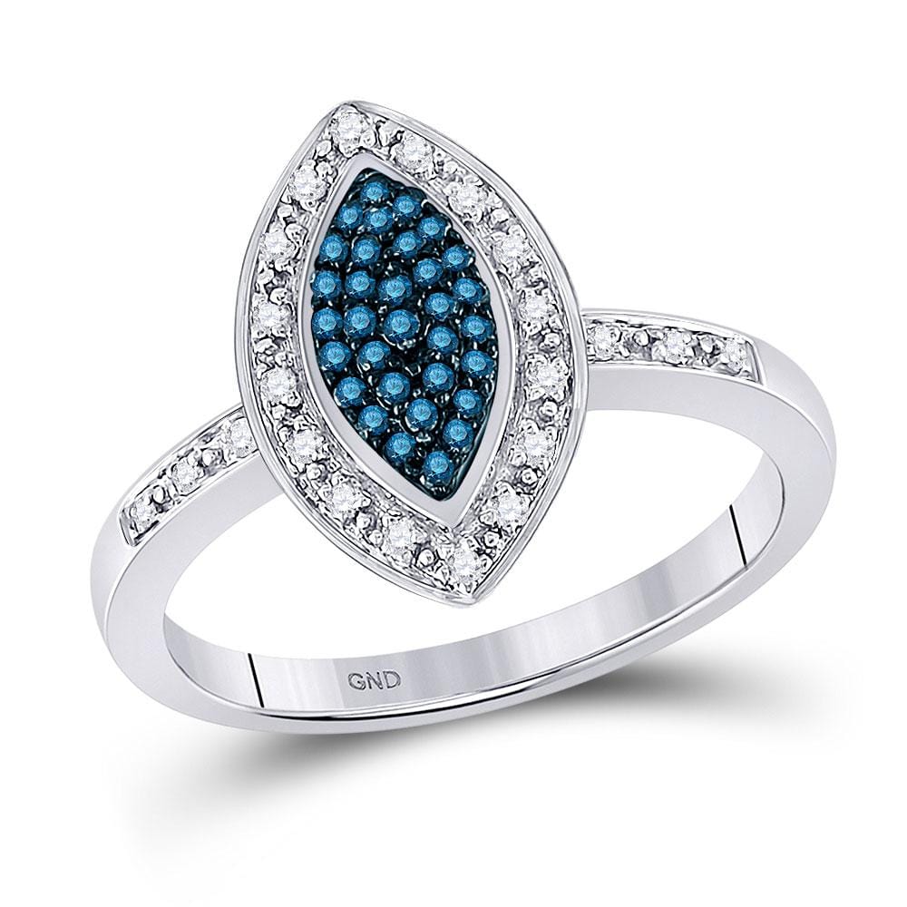 10kt White Gold Womens Round Blue Color Enhanced Diamond Marquise-shape Cluster Ring 1/4 Cttw