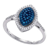 10kt White Gold Womens Round Blue Color Enhanced Diamond Oval Cluster Ring 1/4 Cttw
