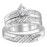 10kt White Gold His & Hers Marquise Diamond Solitaire Matching Bridal Wedding Ring Band Set 1/4 Cttw