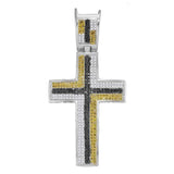 10kt White Gold Mens Round Yellow & Black Color Enhanced Diamond Roman Cross Charm Pendant 1.00 Cttw