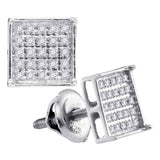 Sterling Silver Unisex Round Diamond Square Earrings 1/6 Cttw