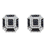 10kt White Gold Womens Round Black Color Enhanced Diamond Square Geometric Cluster Earrings 1/2 Cttw