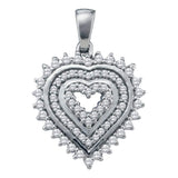 10kt White Gold Womens Round Diamond Concentric Heart Pendant 1/3 Cttw