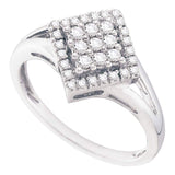 10kt White Gold Womens Round Diamond Diagonal Square Cluster Ring 1/4 Cttw