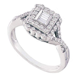 10kt White Gold Womens Baguette Diamond Square Halo Cluster Ring 1/4 Cttw