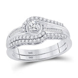 10kt White Gold Round Diamond Swirl Bridal Wedding Ring Band Set 1/2 Cttw