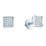 Sterling Silver Womens Round Pave-set Diamond Square Cluster Earrings 1/3 Cttw