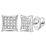 Sterling Silver Womens Round Diamond Square Kite Cluster Earrings 1/10 Cttw