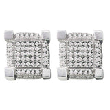 10kt White Gold Mens Round Pave-set Diamond 3D Cube Square Cluster Earrings 1/4 Cttw