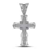 10kt White Gold Mens Round Diamond Flared Cross Crucifix Charm Pendant 1 Cttw