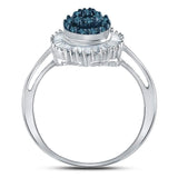 10kt White Gold Womens Round Blue Color Enhanced Diamond Framed Cluster Ring 1/2 Cttw