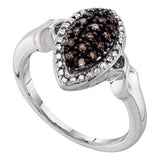 10kt White Gold Womens Round Brown Diamond Cluster Ring 1/5 Cttw