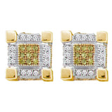 10kt Yellow Gold Mens Round Yellow Color Enhanced Diamond 3D Cube Stud Earrings 1/4 Cttw