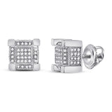 Sterling Silver Mens Round Diamond 3D Square Cluster Stud Earrings 1/2 Cttw