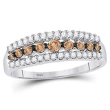 10kt White Gold Womens Round Brown Diamond Triple Row Band Ring 1/2 Cttw