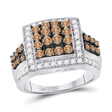 10kt White Gold Womens Round Brown Diamond Square Cluster Ring 1-1/2 Cttw