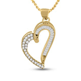 10kt Yellow Gold Womens Round Baguette Diamond Heart Pendant 1/4 Cttw
